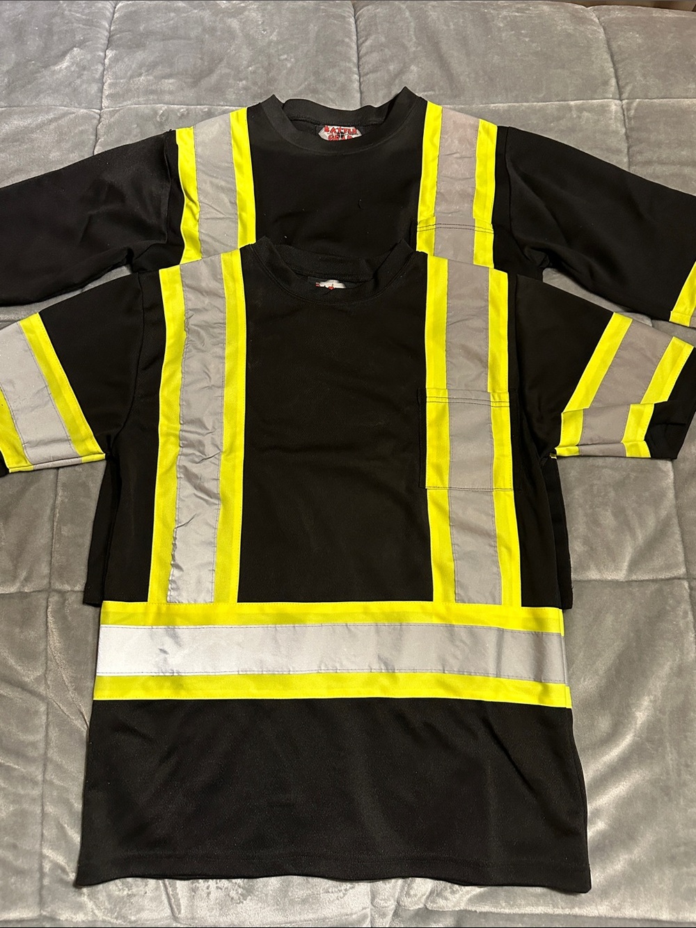 High-Visibility Long AND Short Sleeve Safety Tee — Black with Yellow Striping